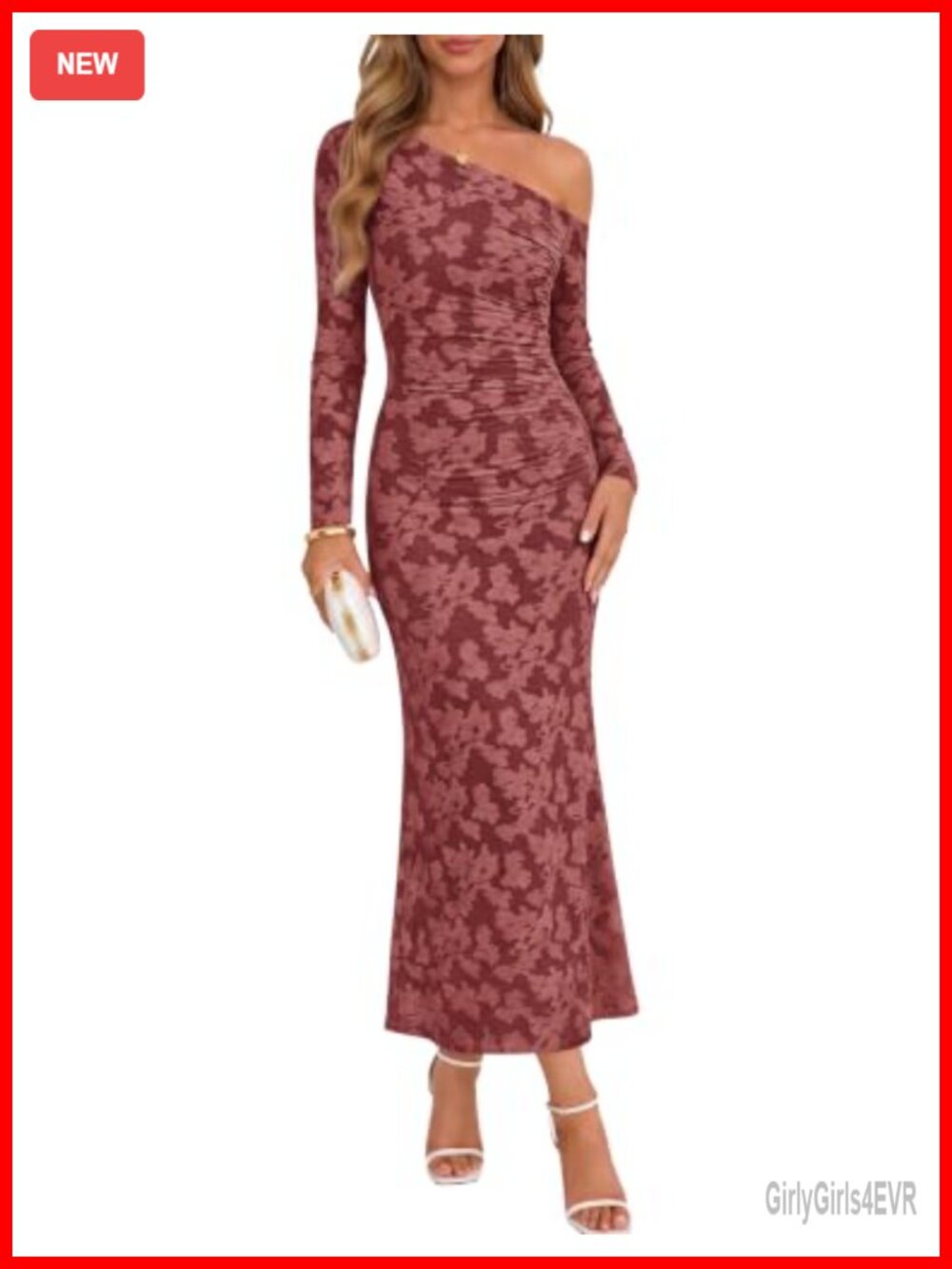 Off Shoulder Floral Maxi Dress Long Sleeve Bodycon Formal